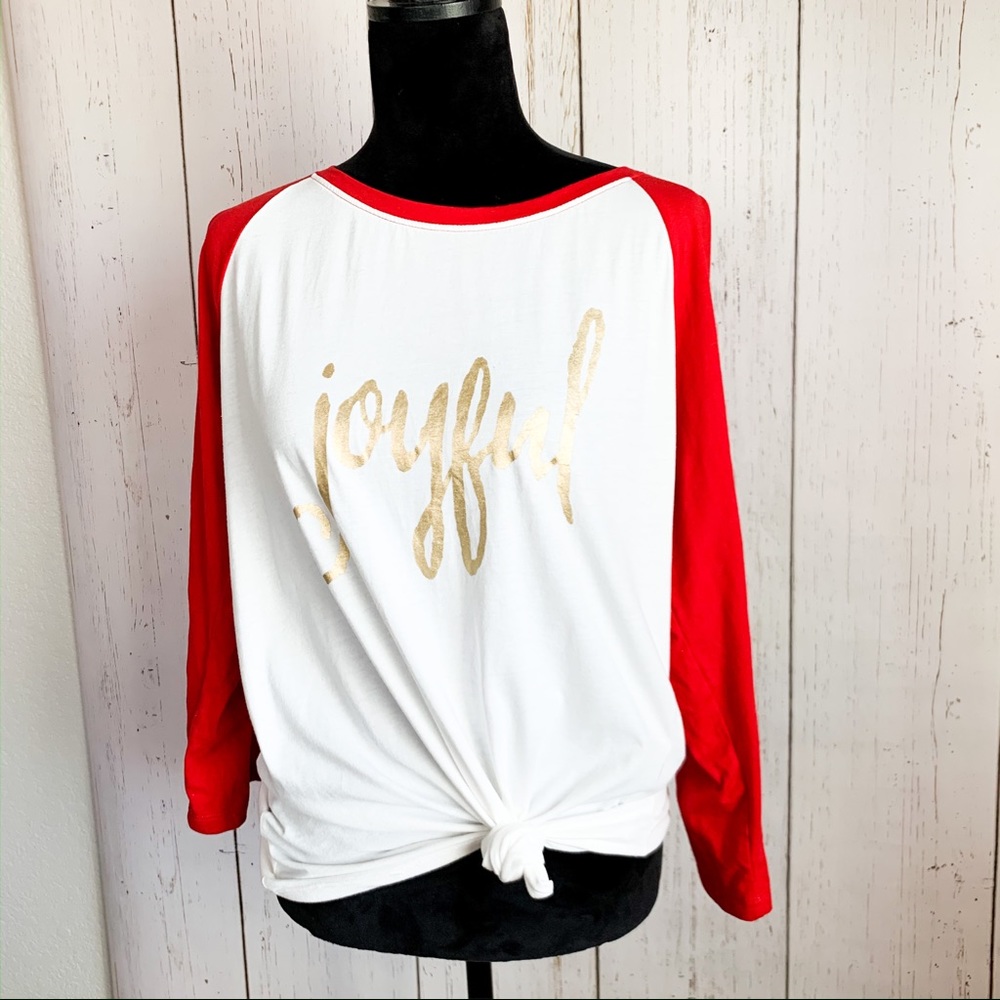 Natural Reflections “Joyful” raglan sleeve tee
